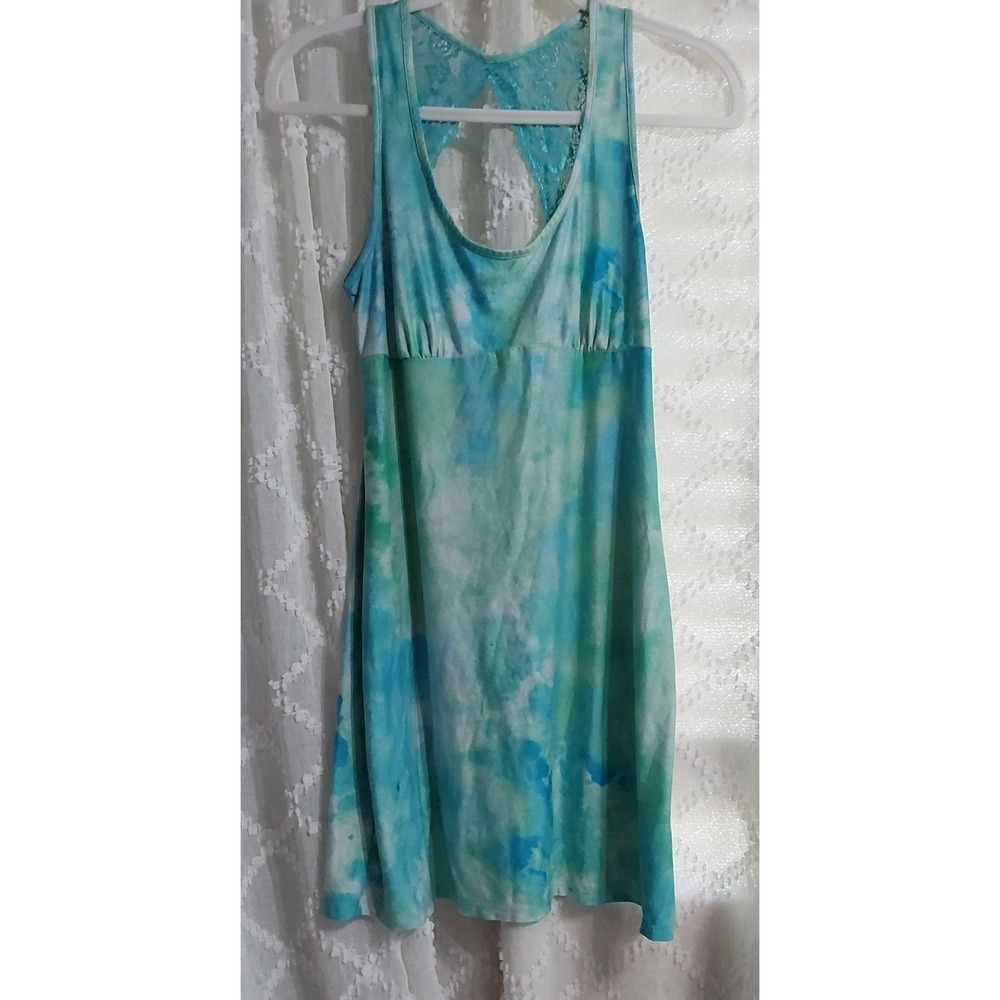 Secret Treasures Blue Green Tie Dye Lace Racerback Nightgown Sleep Dress Small